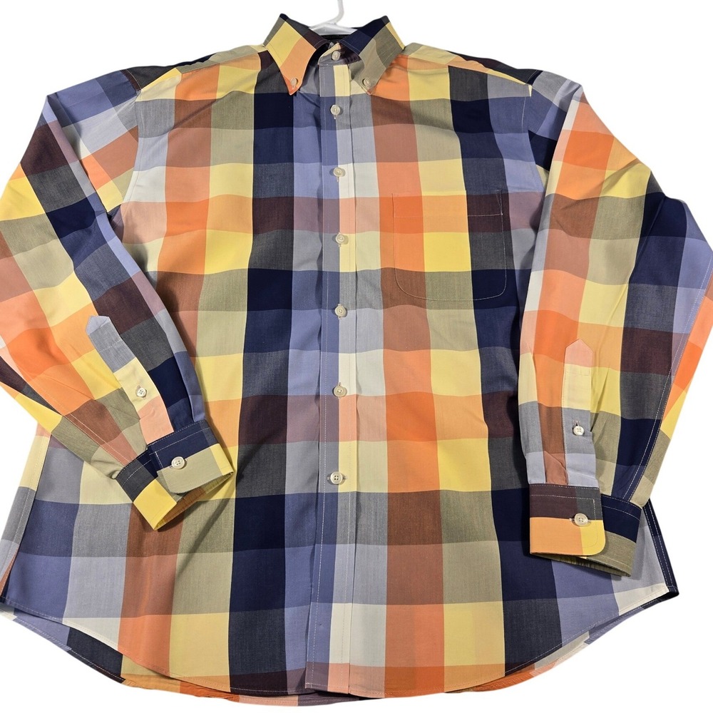 Enro‎ Signature Mens Large Non-Iron Cotton Plaid Button Down Shirt Multi Color